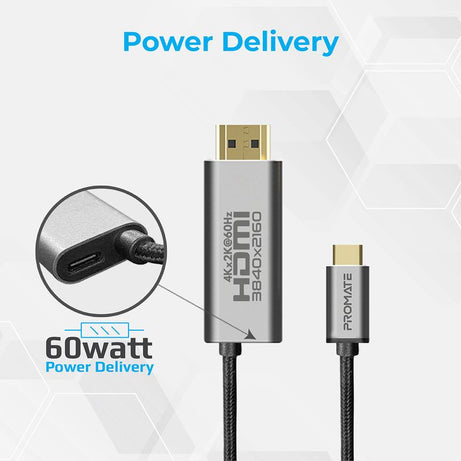 4K High Definition USB-C to HDMI Cable with 60W Power Delivery
