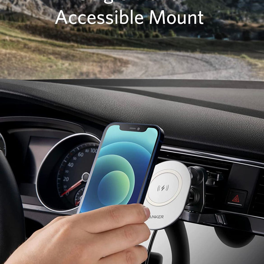 Anker Car Mount Charger, PowerWave Magnetic Car Charging Mount with 4 ft USB-C Cable, 7.5W